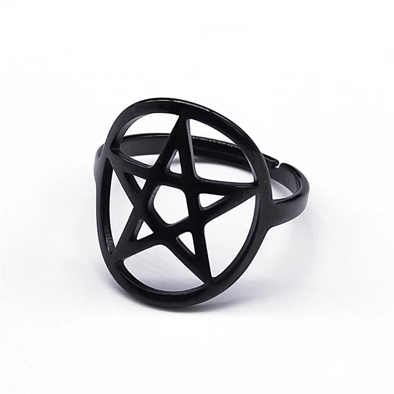 Gothic Satan Inverted Pentagram Finger Ring for Men Women Stainless Steel Adjustable Rings Emo Punk Hip Hop Jewelry Gifts R27S03