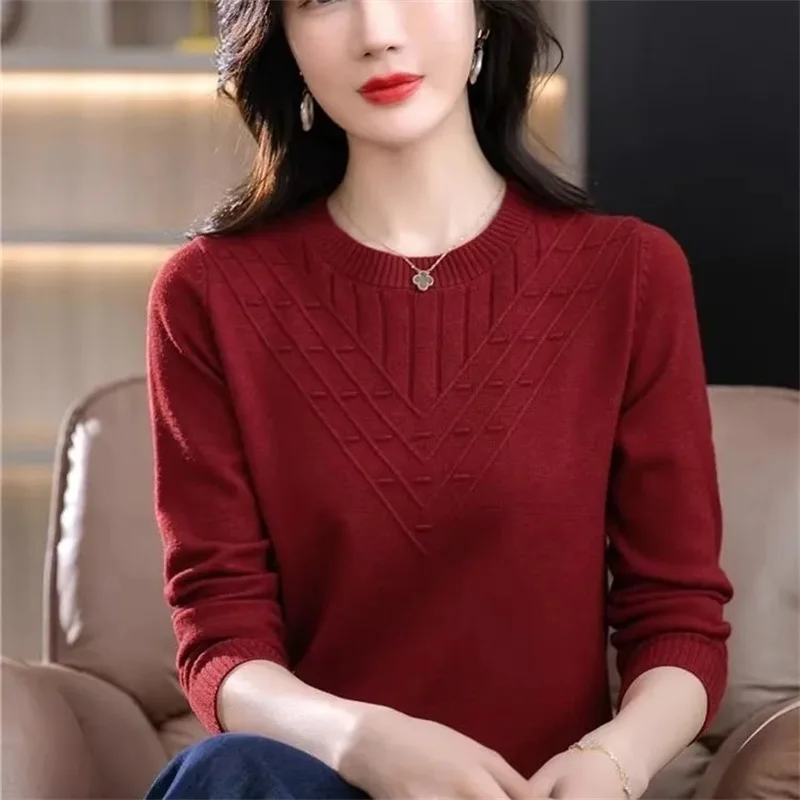 Women\'s Knitting Tops Autumn Winter 2024New Foreign Sweaters Mother\'s High Quality Loose Coat Slim Pullover Blouse Ladies Jacket