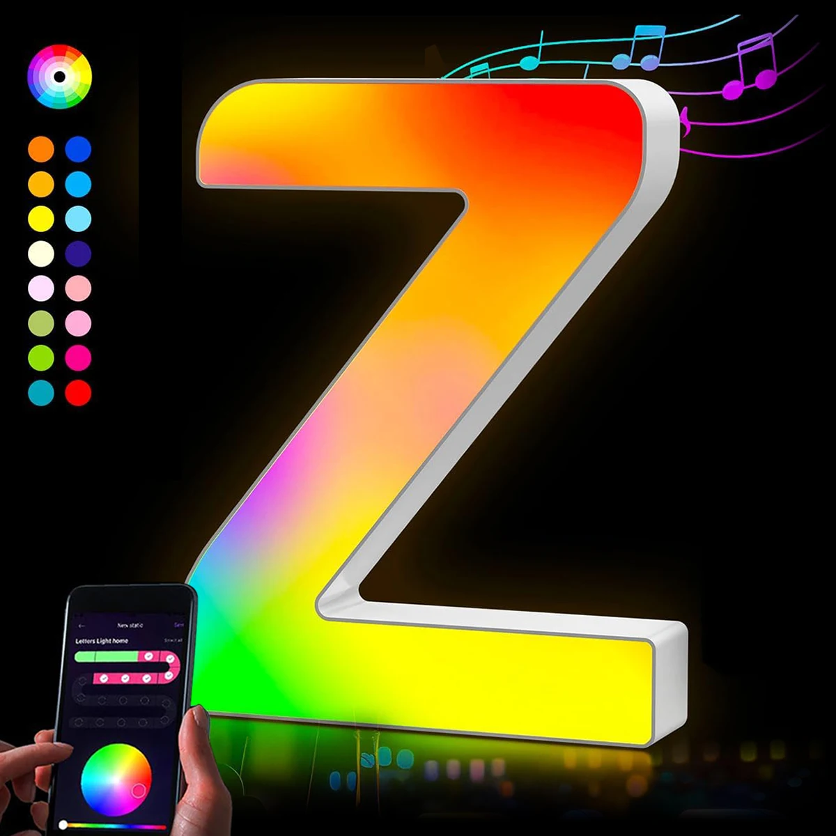 Alfabeto LED Letter Lights Colorful Smart APP 128 + scene fai da te Music Sync Sign Light per Boy Girl Kids Gift Night Lights lettera Z