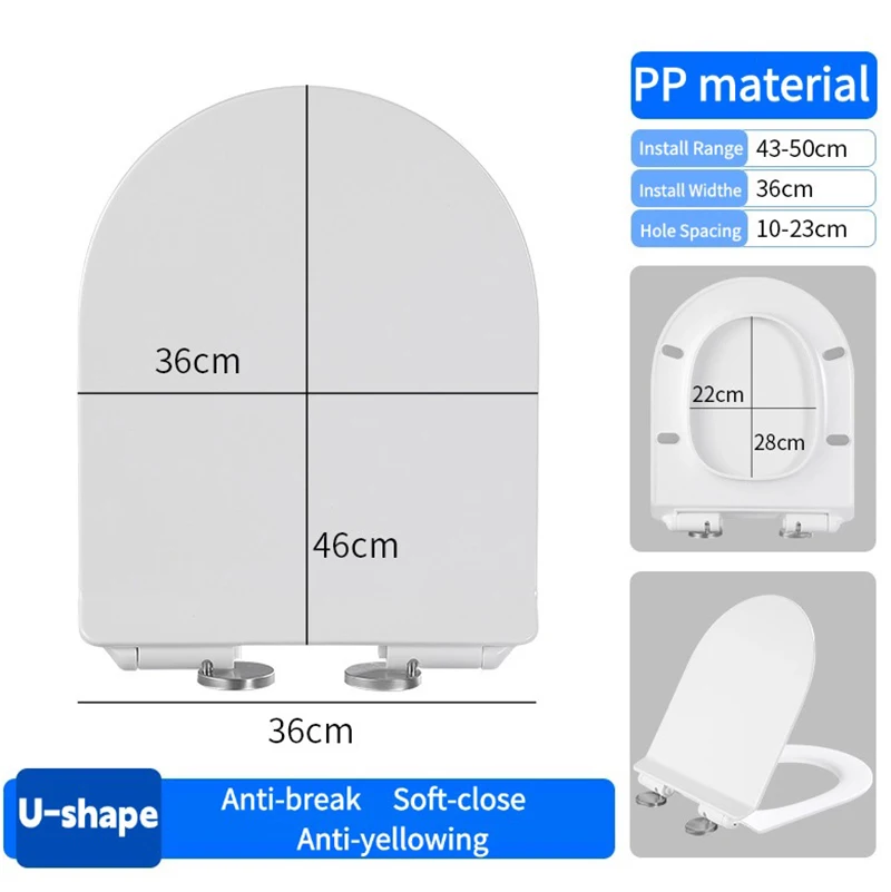 U-Shape Toilet Seat White PP Material Soft Close Quiet Anti-Yellowing Anti-break Adjustable Hinges Easy Install Bathroom Toilet