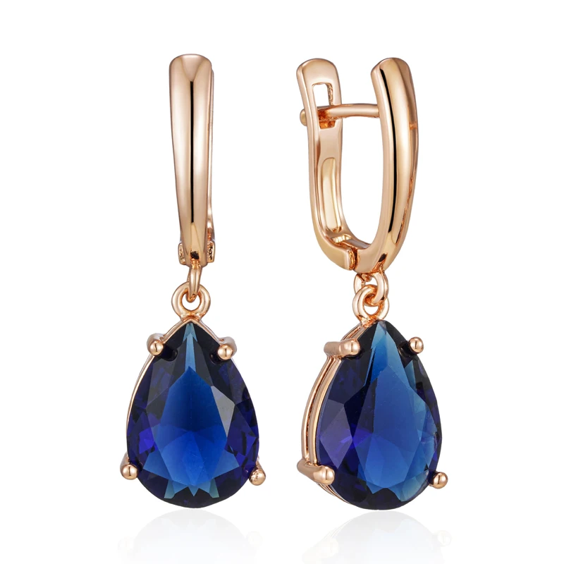 Kinel New Water Drop Dark Blue Long Dangle Earrings for Women 585 Rose Gold Color Natural Zircon Wedding Earrings Daily Jewelry