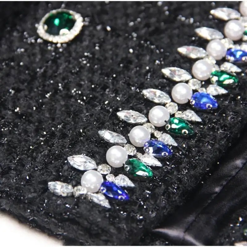 เสื้อแจ็คเก็ตทวีดทรงสลิมสีดำสำหรับผู้หญิง LEOSOXS ประดับลูกปัดเล็บ แฟชั่นเสื้อคลุมคาร์ดิแกนสั้น คอโอ เสื้อเบลเซอร์สำหรับสุภาพสตรีทำงาน ฤดูใบไม้ร่วง 2025 ชุดสูทใหม่