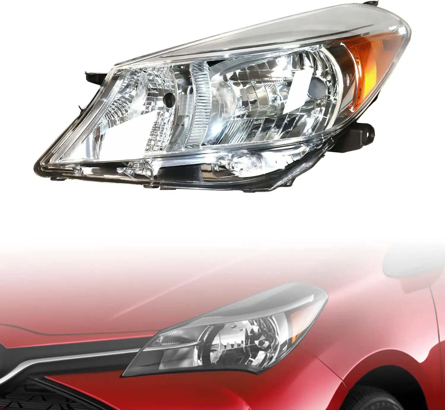 

For 2012 2013 2014 Toyota Yaris/Vitz Hatchback Halogen Headlight Headlamp Replacement Left Driver Side Clear Lens Chrome Housing