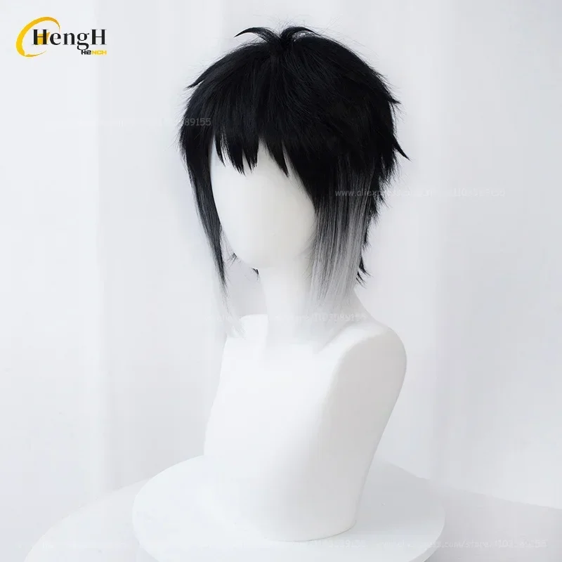 Peruka Syntetyczna Ryunosuke Akutagawa Cosplay Anime Krótka 30cm Czarno-Biała Gradientowa Odporna na Ciepło Halloween Party Nowe Peruki