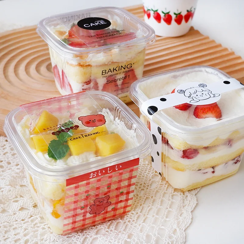 

50-100pcs Mousse Cups With Lid Square Disposable Pet Dessert Cups For Pudding Ice Cream Mousse Plastic Cake Boxes Party Favors