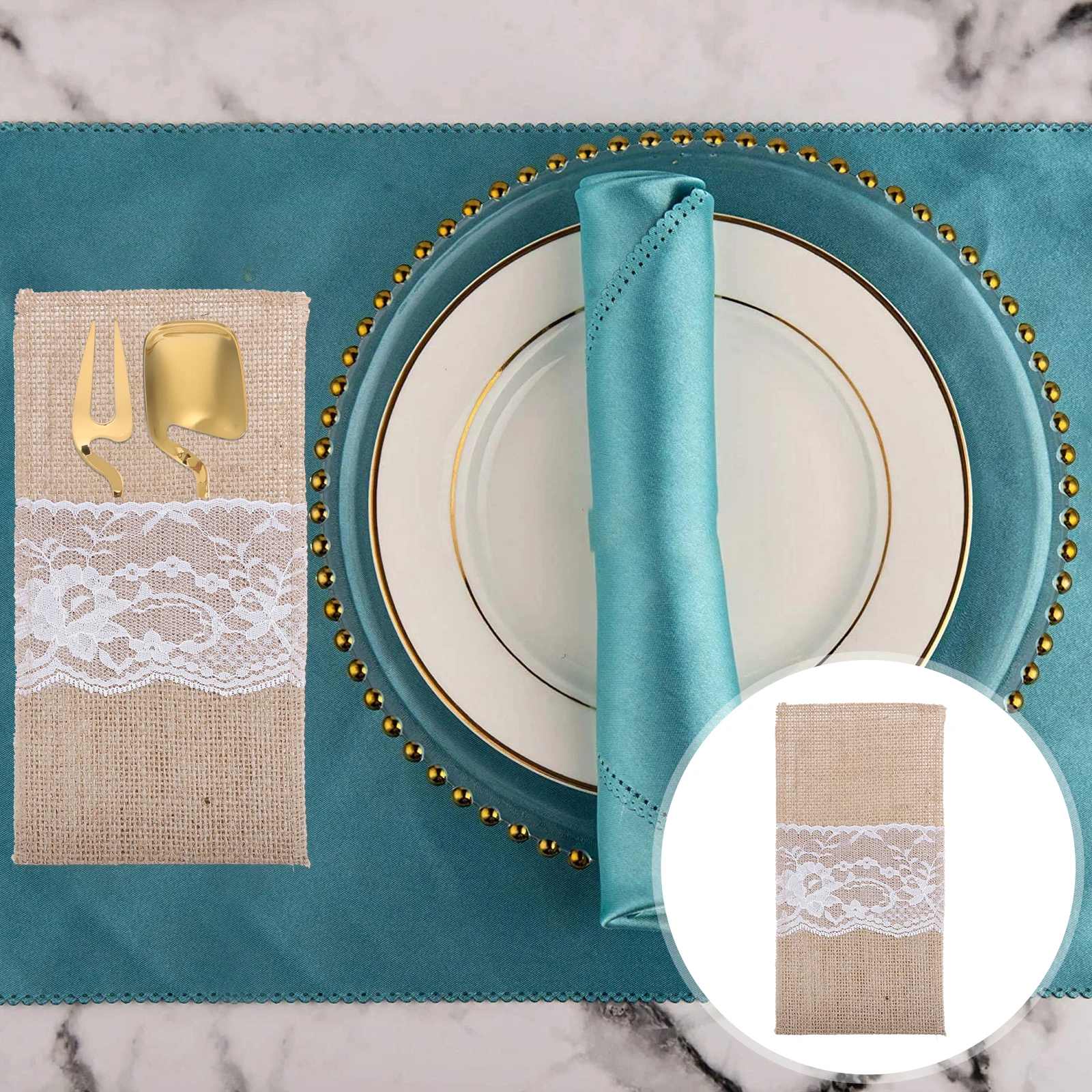 

10Pcs Elegant Tableware Utensil Pouches Lace Design Foldable Storage for Wedding Party Forks Knives Spoons Decor