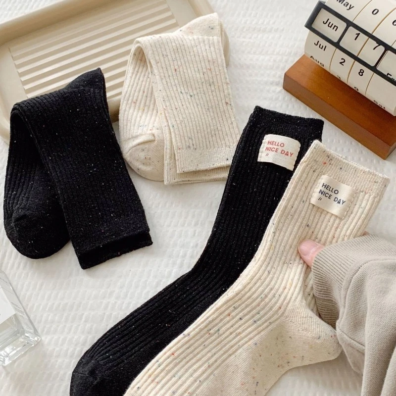 4 pares de calcetines a media pantorrilla de Color sólido para mujer, calcetines acogedores para otoño e invierno para niñas, calcetines tobilleros de punto informales Funky a la moda, medias 2025