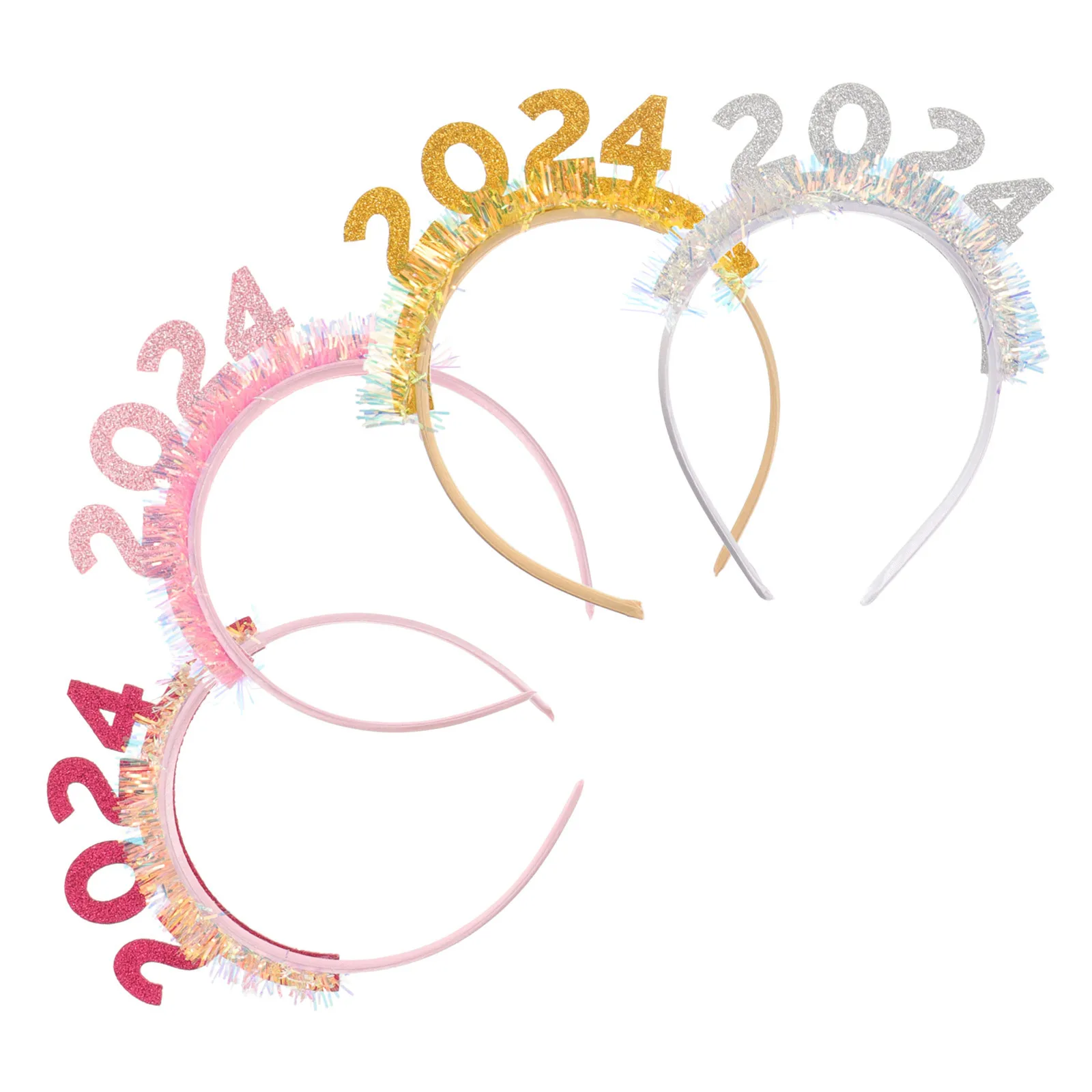 

4Pcs New Year Headband Glitter Hair Hoops Party Festival Hair Accessories 2024 Headdress Photo Props New Year Headband
