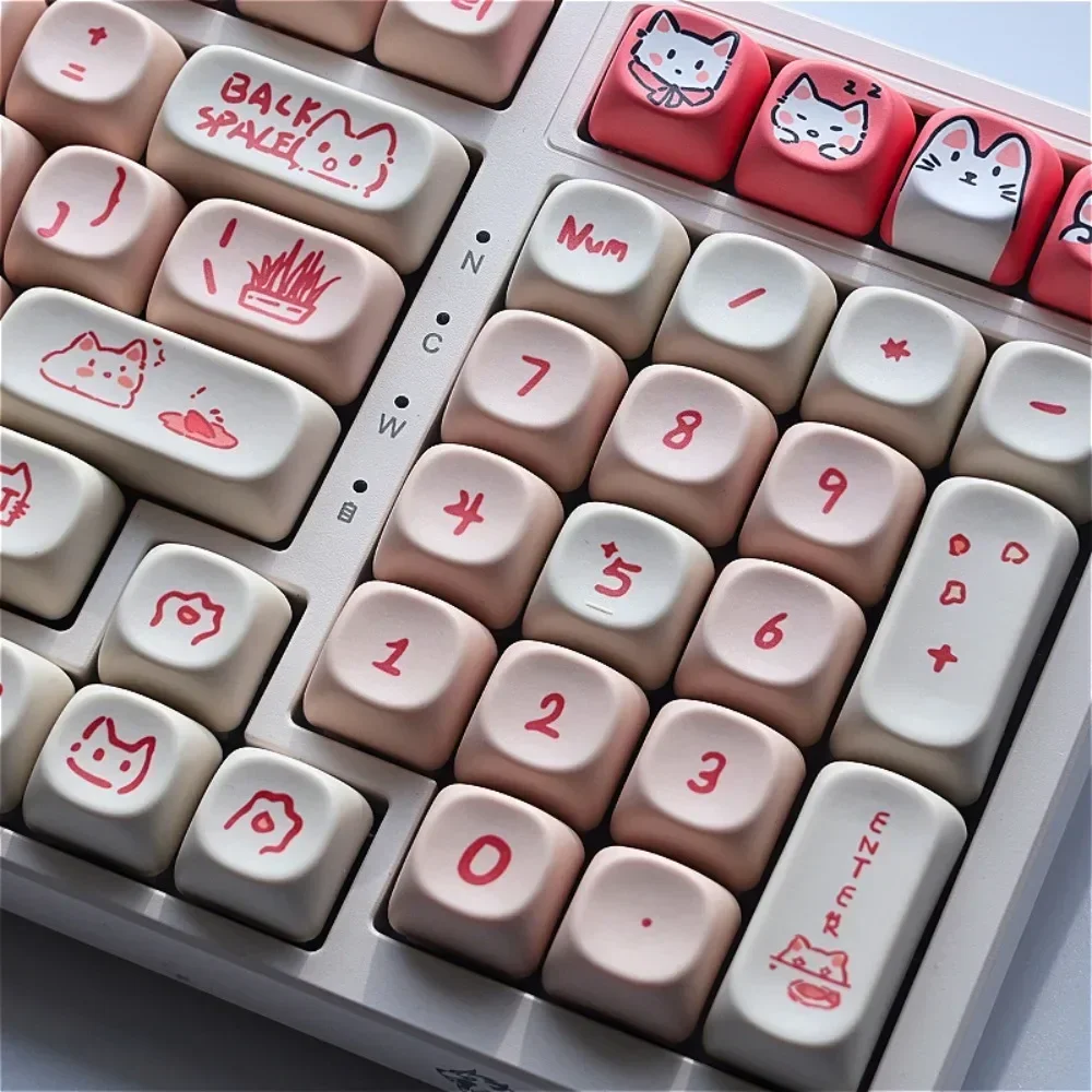 Pink Meow Meow Keycaps 144keys  MOA Height Keycap Set PBT DYE-Sub For 60/64/65/68/87/98104 Mechanical Keyboards