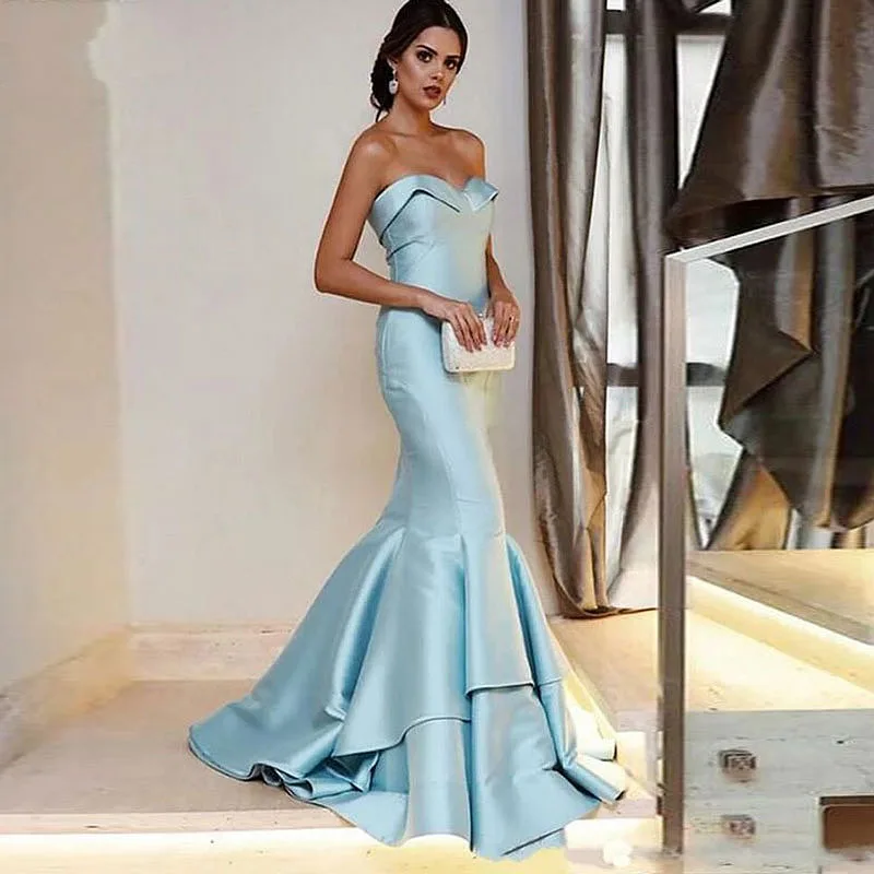 New Style Strapless Mermaid Prom Dresses Elegant Satin Evening Dresses Evening Party Gowns Vestidos De Gala 2021