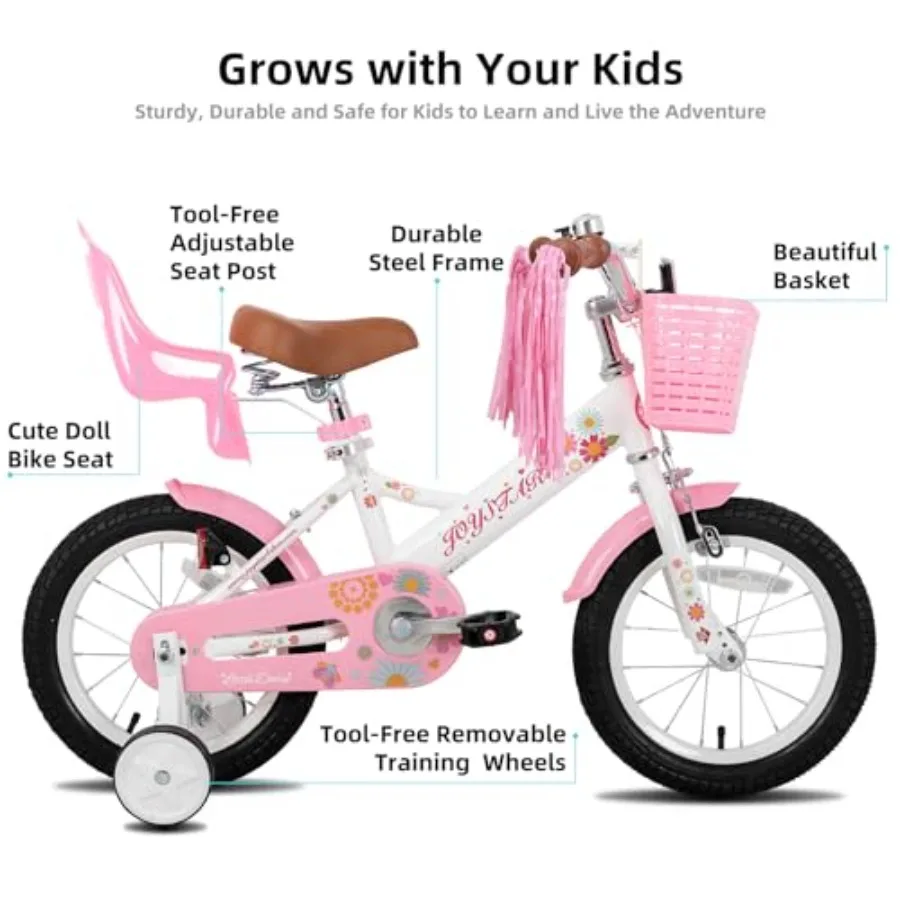 Versatile 12 14 16 Inch Bike for Boys and Girls Ages 2-7 Years with Doll Bike Seat and Streamers for Girls Flag and Number Plat