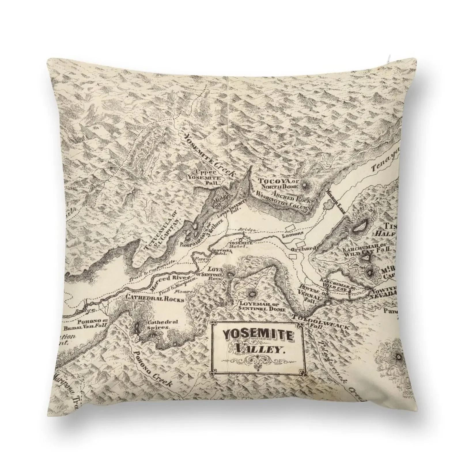 

Vintage Map of Yosemite Valley (1879) Throw Pillow anime girl Christmas Covers For Cushions pillow