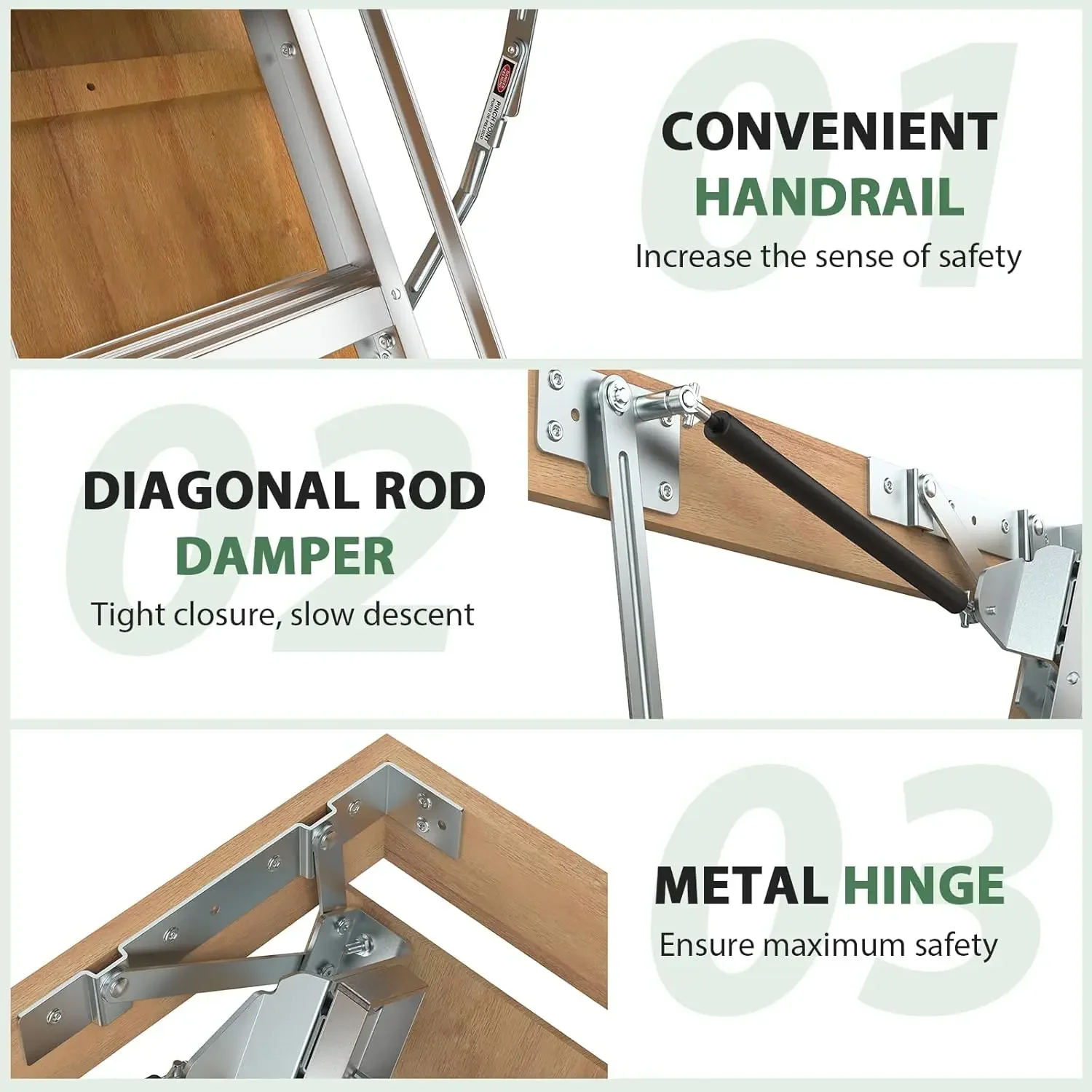 Foot Aluminum Attic Ladder Pull Down System for 54" W x 22.5" H Opening, Attic Access Ladder Drop Down Hidden Attic Stairs, 3