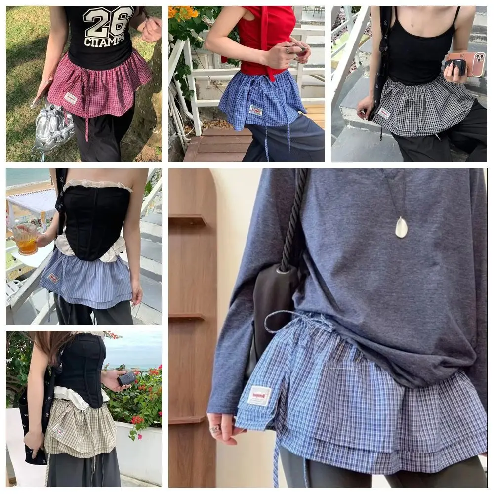 Minigonna a reticolo dolce Vita Blet Gonna decorativa a metà corpo in stile coreano Vita alta Y2K Gonna con bordo arricciato Streetwear