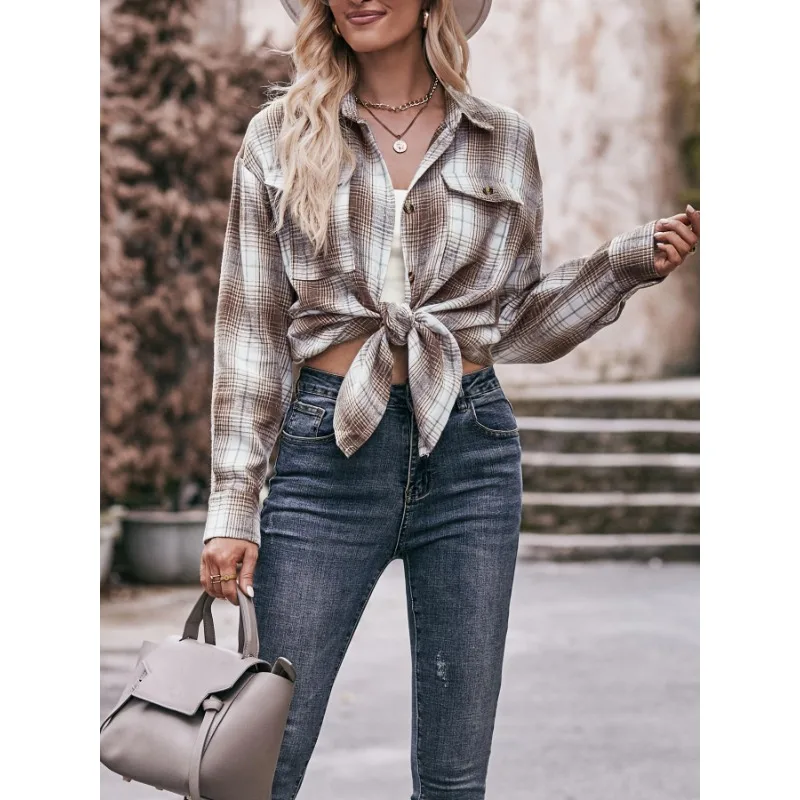 

Plus Size Women's Fashion Spring Autumn Long Sleeve Blouse Shirt Tops Ladies Casual Pocket Lapel Blouses Women's Clothing