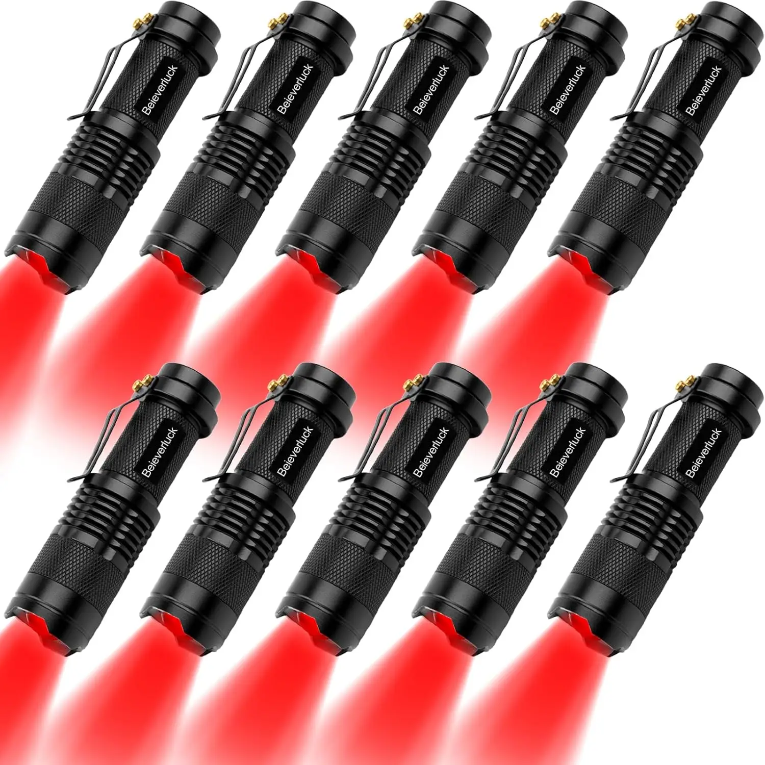 

10 Pack Red LED Flashlight, 3 Modes with Clip for Hunting, Astronomy & Outdoor Use