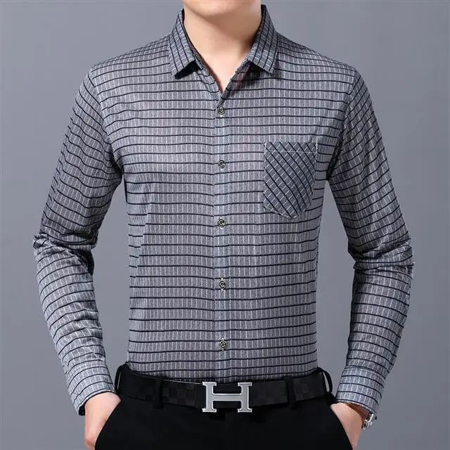 

Korean Clothing Fashion Men Long Sleeve Shirts Spring Vintage Business New Plaid Pocket Single Sockets Casual Thin Tops JJ211