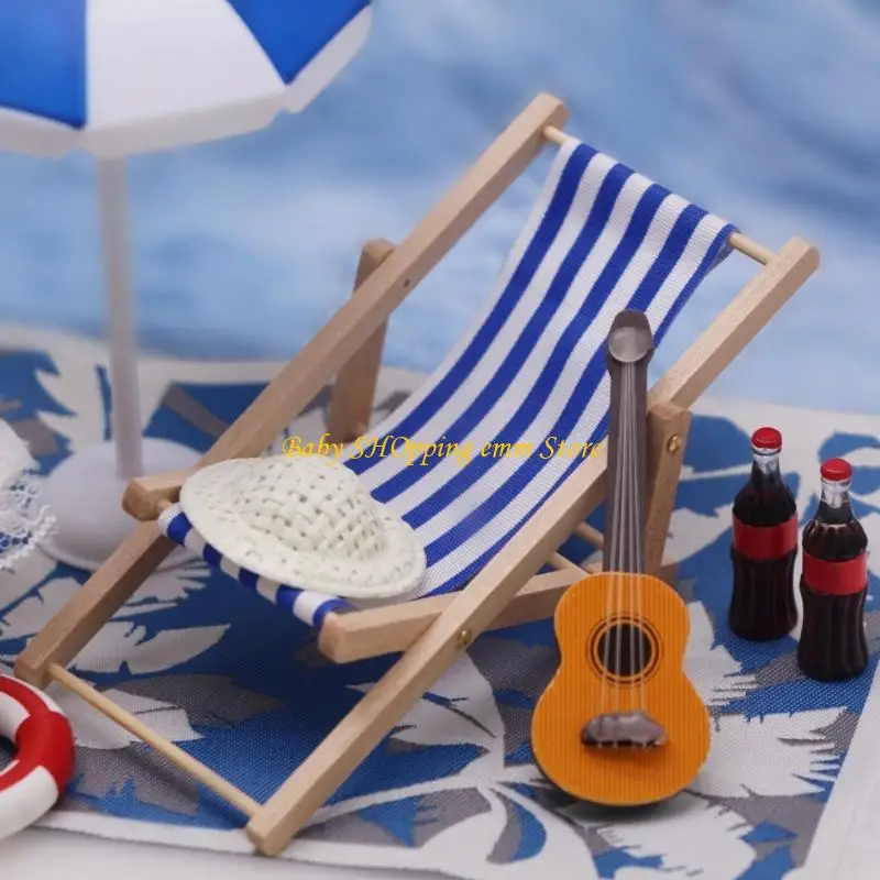 23GD Houten strandscèneaccessoires met miniatuurmeubilair Poppenhuisscènedecoratie voor kinderen Creatief fantasiespel