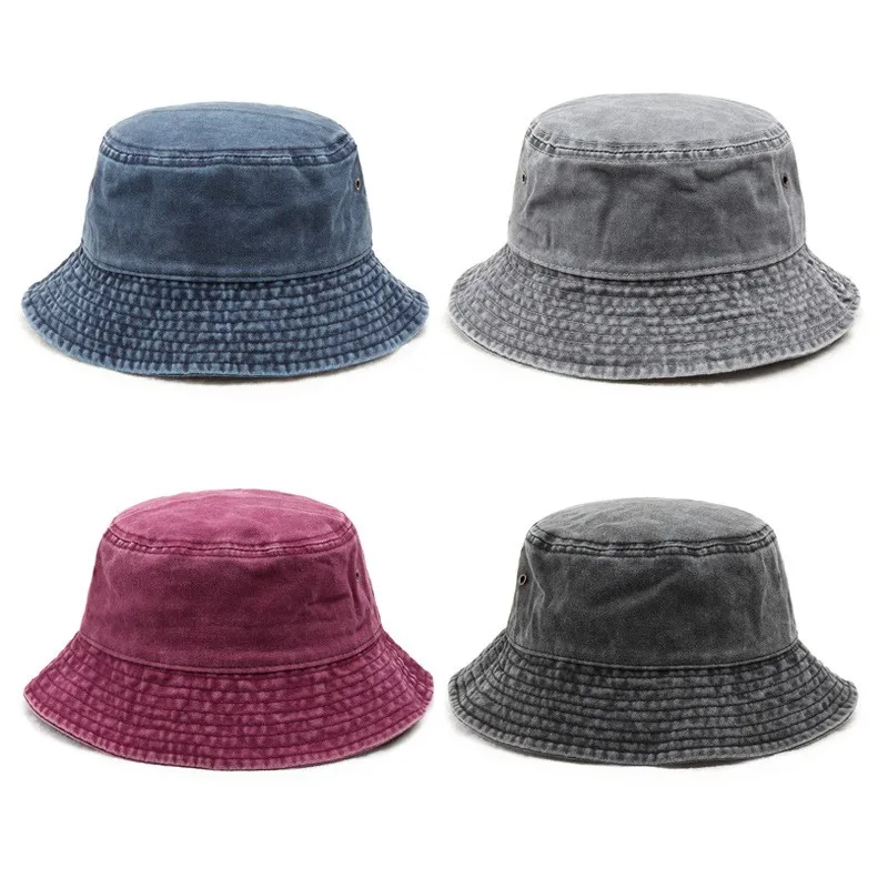 Gewaschener Denim Eimer Hut Männer Frauen Unisex einfarbige Fischer kappe einfache faltbare Sommer Herbst lässig Sonnenhut Vintage