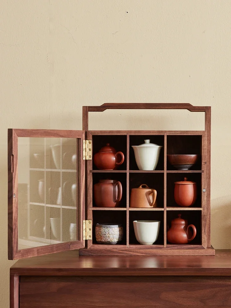 E22  Jiugongge desktop solid wood home Duobao Pavilion tea room tea set storage box display cabinet