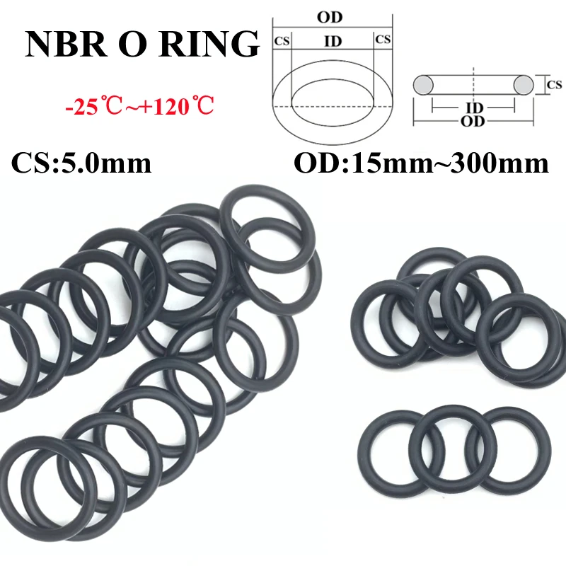

10pcs Black O Ring Washer CS 5mm OD 100mm ~ 200mm NBR Automobile Nitrile Rubber Round O Type Corrosion Oil Resistant Seal Gasket