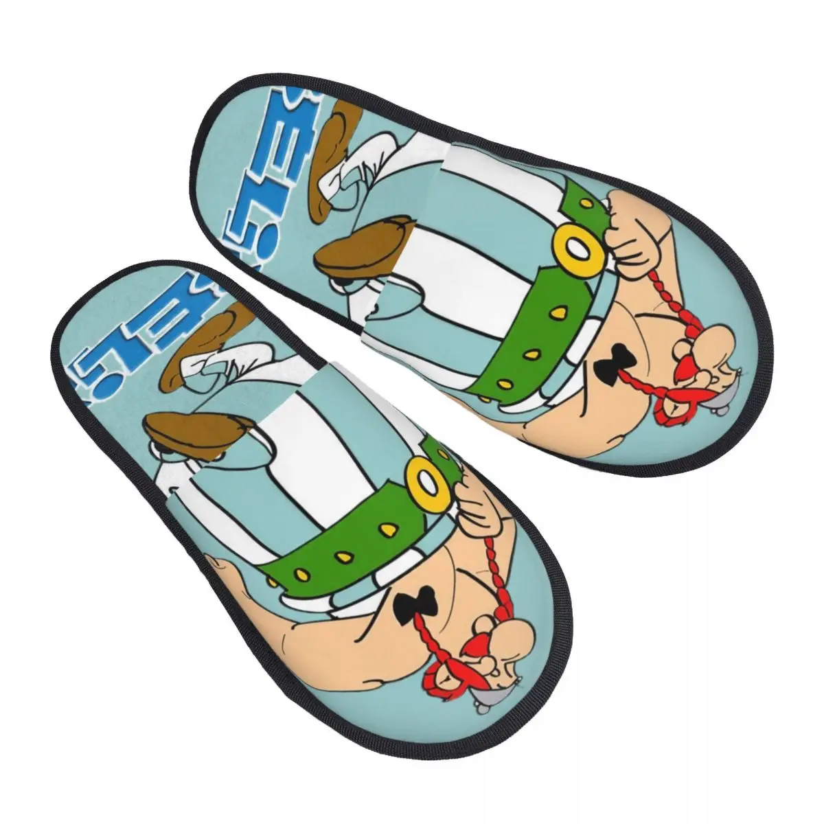 Women Winter Home Cotton Slippers Asterix-and-Obelix Merch Household Fur Slides Slippers Bedroom 80s Comic Cozy Non-skid Slides