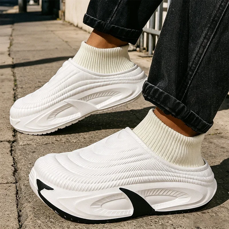 Waterproof Slippers Warm Plush Knit Sock Collar Men Winter Thick Bottom Fleece Lined Clogs Slippers Indoor Outdoor Home Shoes 45