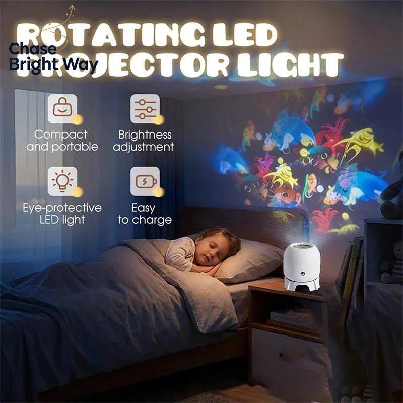 LED Ocean Projector Light 360° Rotating USB Powered Ambient Light Portable Dynamic Night Lamp for Travel Camping Use