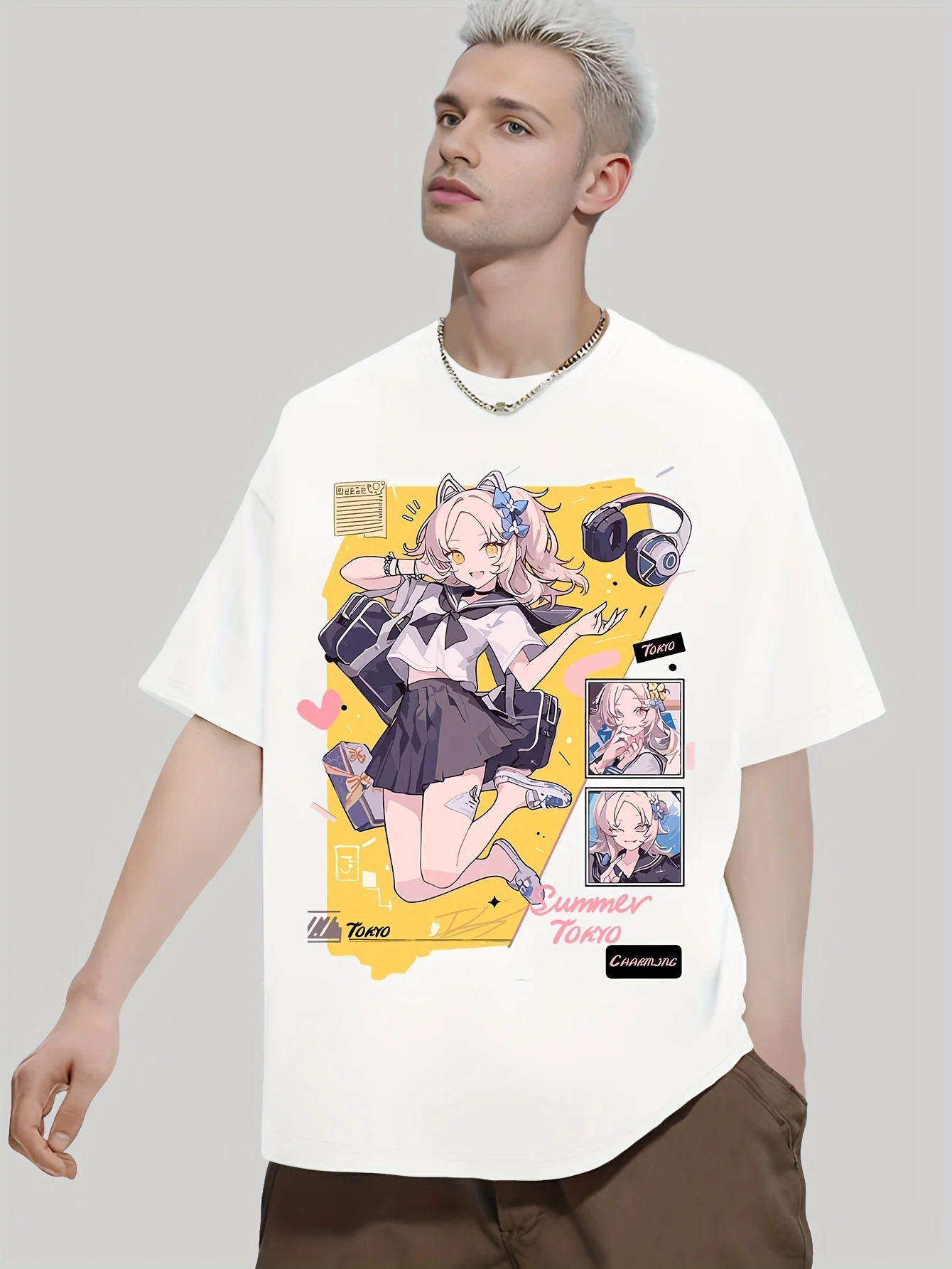 Anime Girl prints with her pet pattern, anime clothes  t shirt  oversized t shirt  kaws  mens t shirts