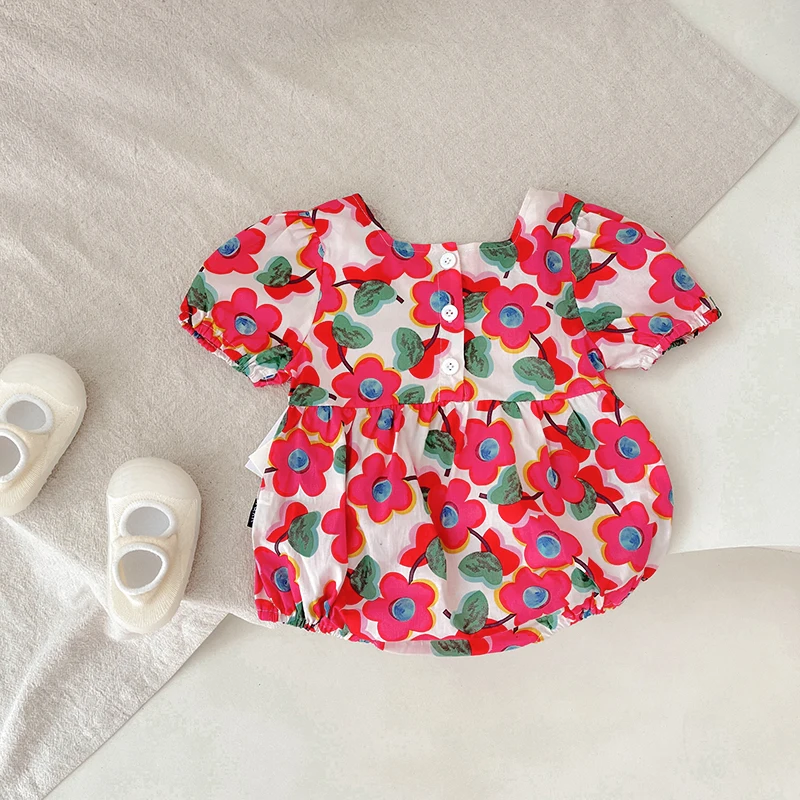 Summer Newborn Infant Baby Girls Cotton Rompers Cute Kids Flower One Piece Korean Fashion Casual Soft Baby Clothing