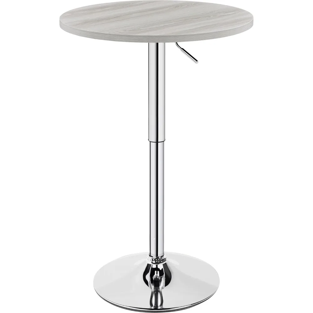 

Round Bar Table, Adjustable Height and 360° Swivel Bar Tables, Cocktail Table with MDF Top, Silver Leg Base for Bar