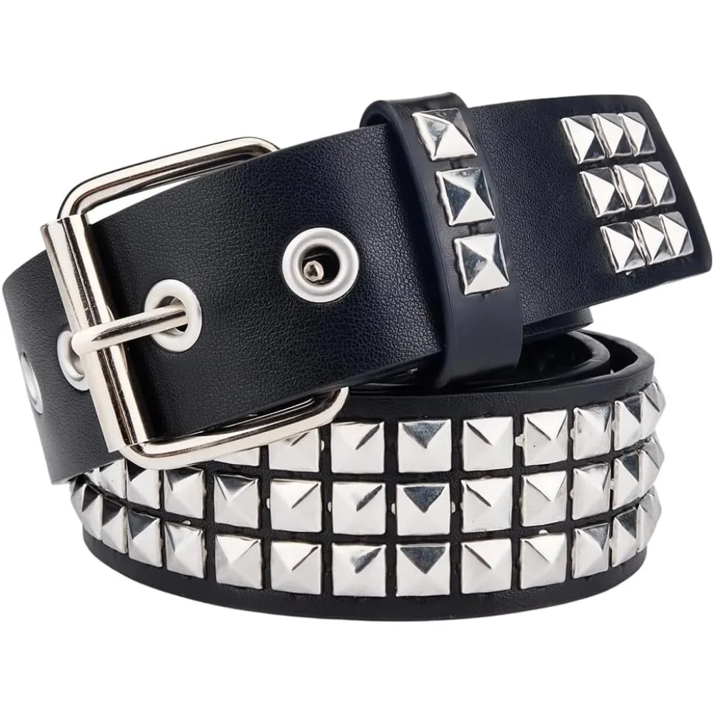 

Alloy Pyramid Rivets PU Leather Chain Belts Black Platinum 1128x50.5x16mm