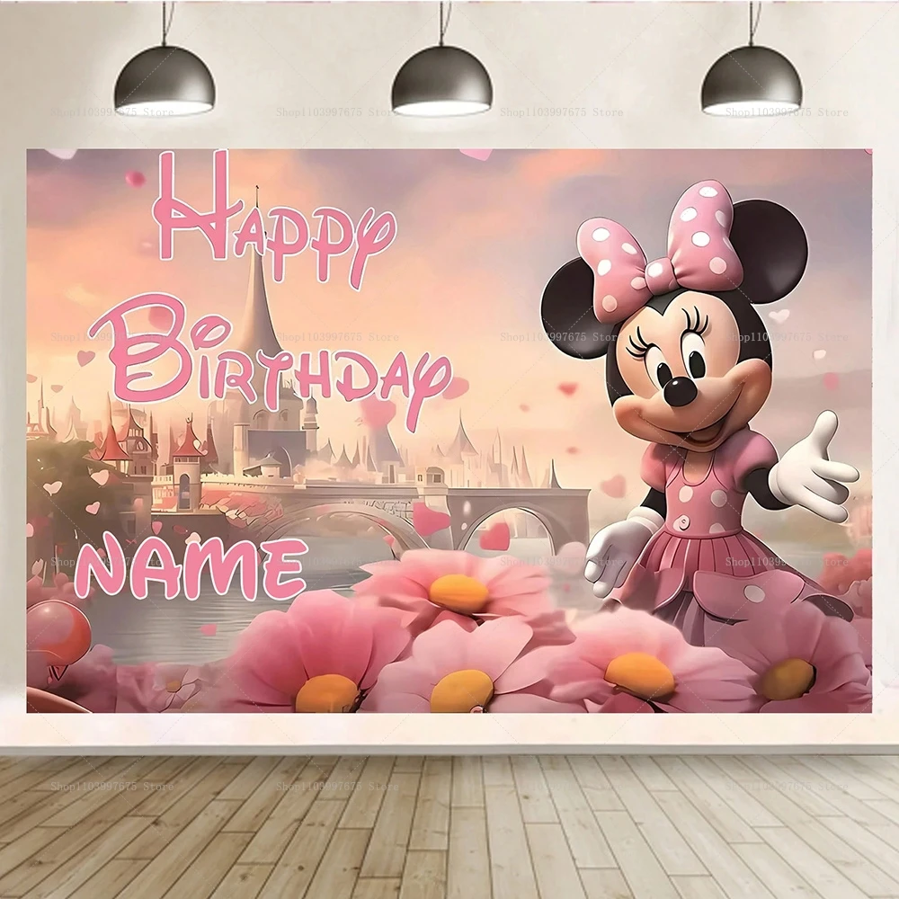 Telones de Fondo de Mickey y Minnie, Decoraciones para Fiestas de Cumpleaños Infantiles, Fondo para Fotografía, Pancarta Personalizada con Nombre, Accesorios para Baby Shower