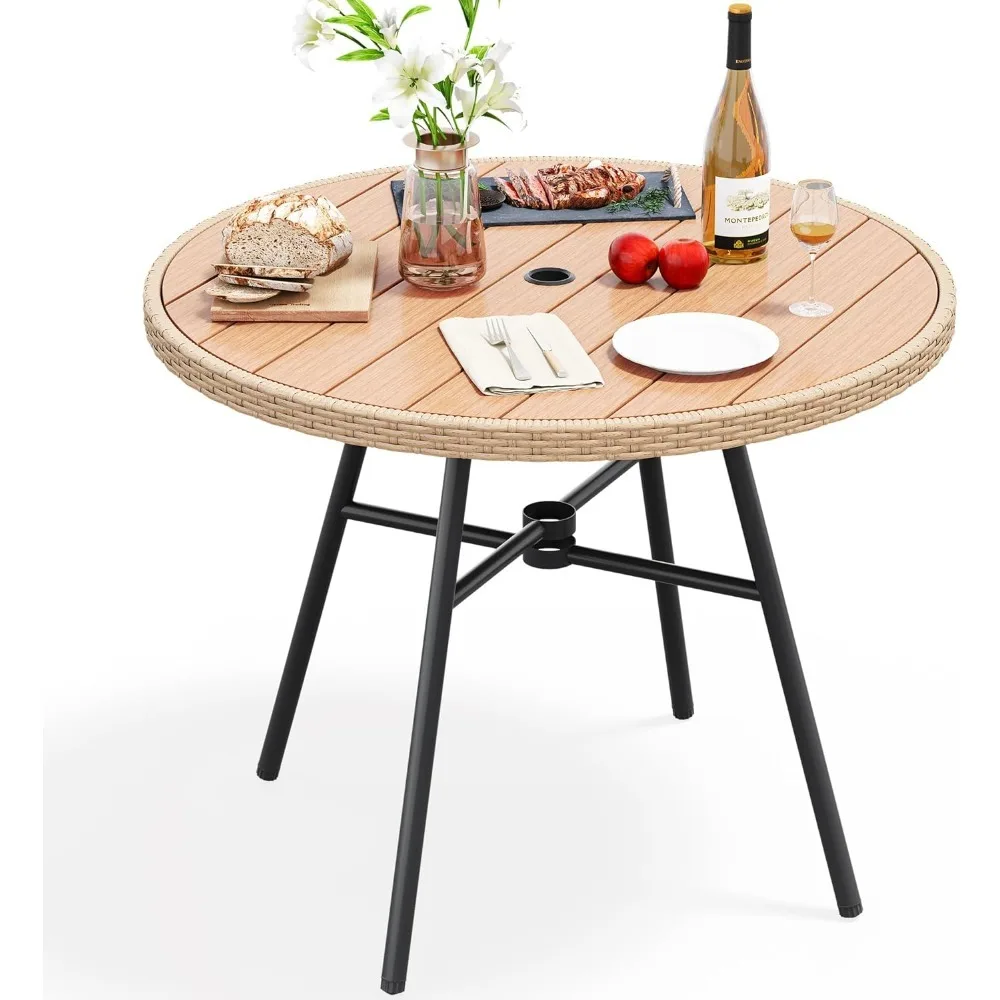 Round Patio 36.6'' Dining Wood Table for 4-Person w/1.96