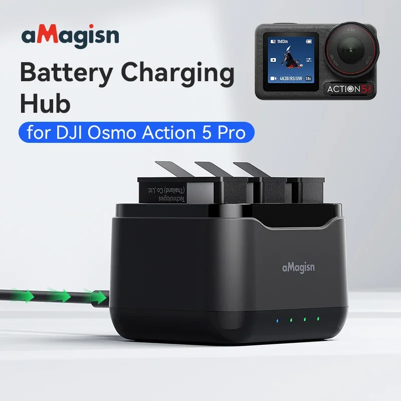 Pengisi daya baterai untuk DJI Osmo Action 5 Pro, perlindungan multipel & pengisian daya aman, pengisi daya baterai 3 Saluran