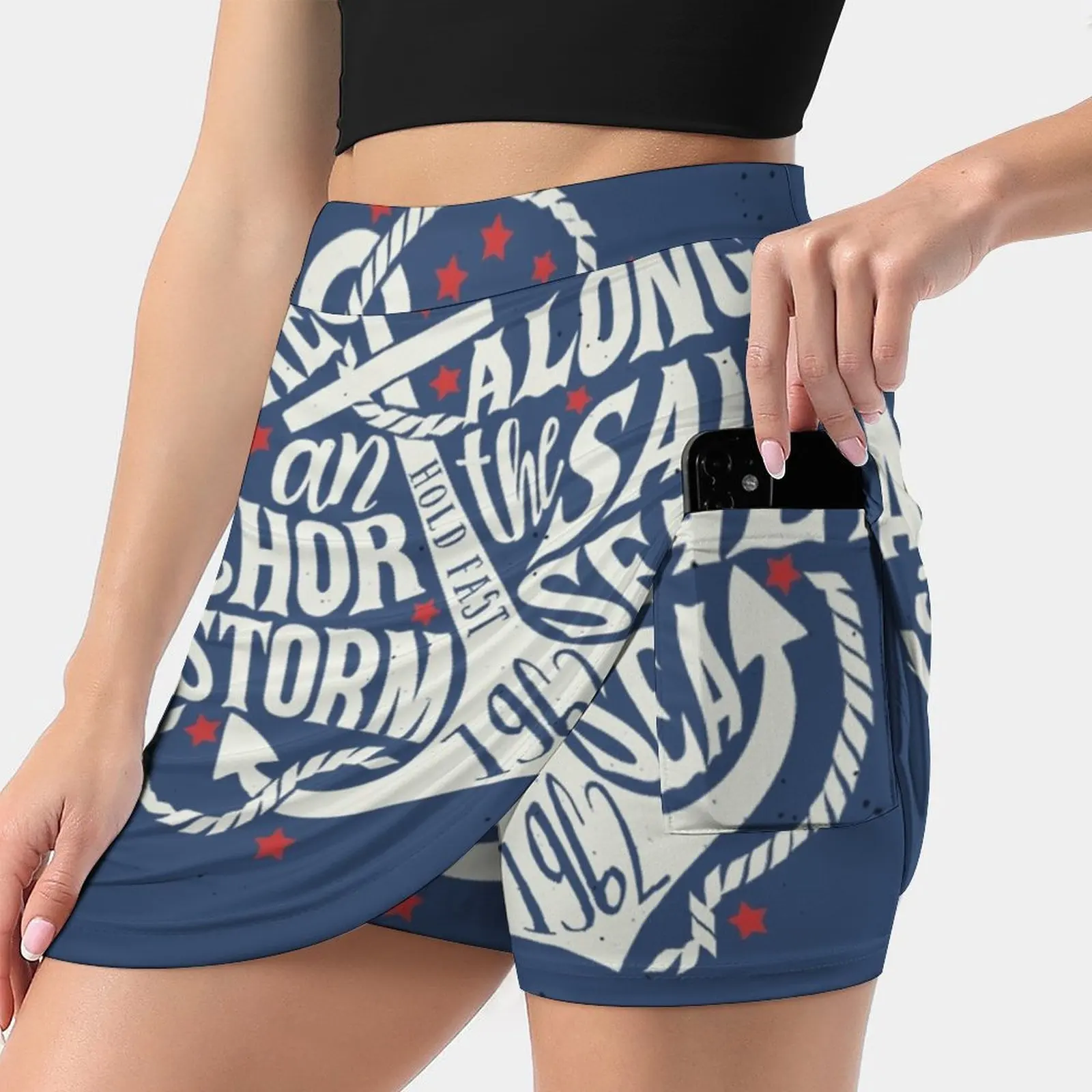 Like An Anchor In The Storm Women Sports Lining Skirt Tennis Dance Fitness Short Printed Skirts Anchor Text Like An Anchor