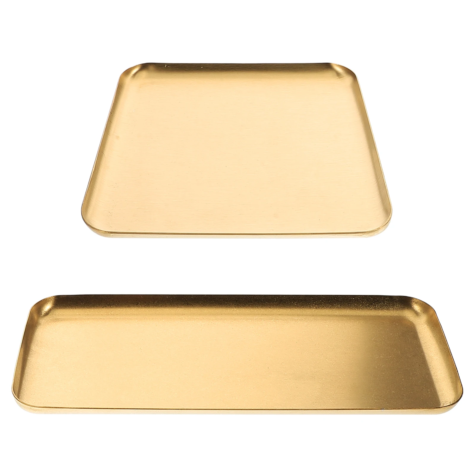 

2 Pcs Golden Stainless Steel Rectangular Plates Vintage Design Serving Food Platters BBQ Trays Storage Decorative Rectangle
