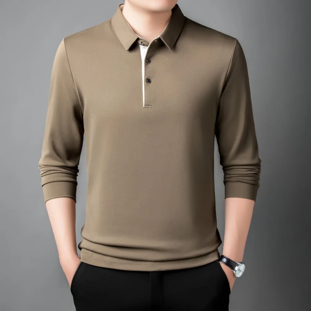 

2024 New Mens Daily Casual Tee Long Sleeve Sweatershirt Man Clothes Pullover Tops Lapel Polo Mens Clothing