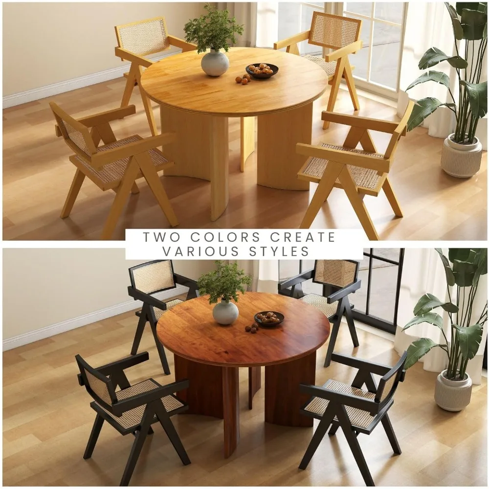 طاولة طعام مستديرة من الخشب الصلب على طراز المزرعة الحديثة في منتصف القرن تتسع لـ 4-6 أشخاص #6