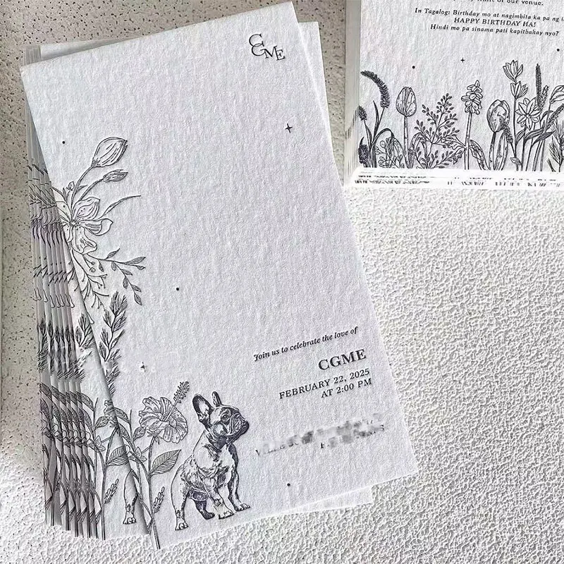 200Pcs Custom Business Cards 3D Texture Paper Wedding Invitation Cards Debossed Embossed 600gsm Cotton Paper Thank You Card