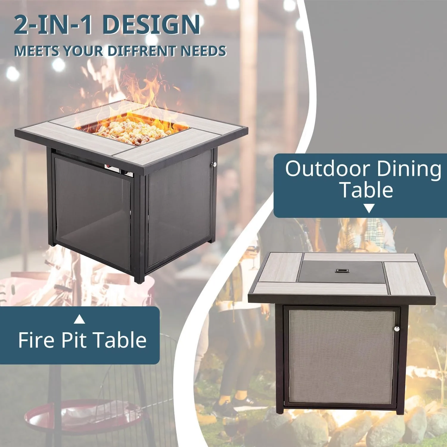 Propane Fire Pit Table Outdoor Gas Fire Pits Clearance 32 Inch 50000 BTU with Tabletop Lid, Lava Rocks for Outside Patio, Garden