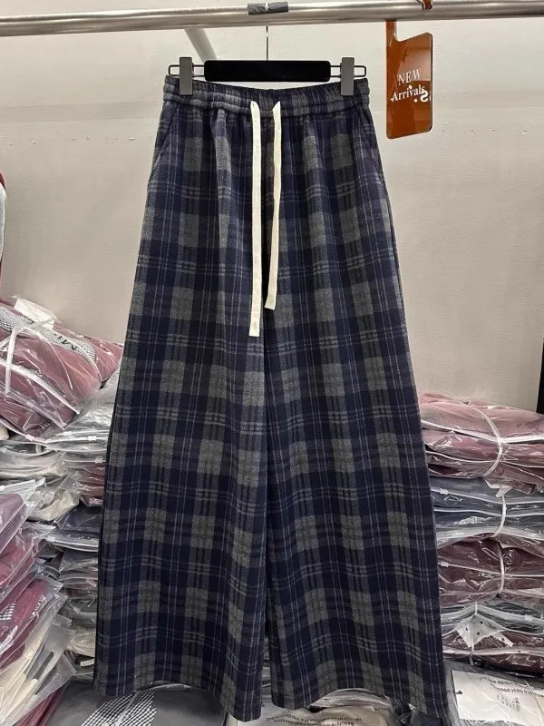 

Мужские повседневные брюки больших размеров (до 300 фунтов) в стиле ретро, в клетку, с широкими штанинами, свободного кроя, на резинке, весна-осень