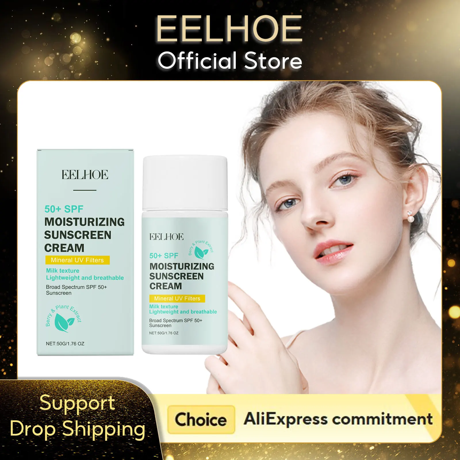 

EELHOE Suncream Spf 50 Face Repair Moisturizing Facial Sunscreen Refreshing Oil Control Waterproof UV Sun Protection Cream 50g