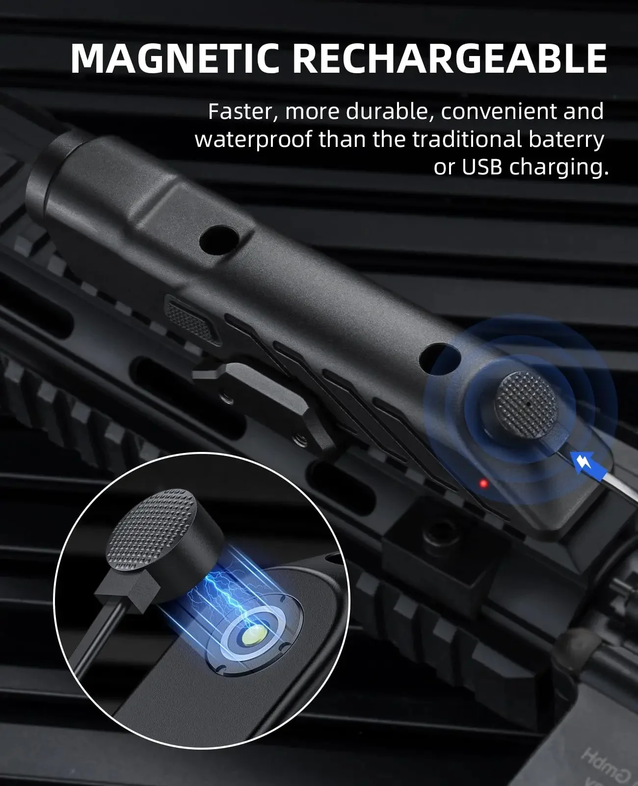 Richfire Taktische Gewehr-Taschenlampe, 1700 Lumen, für Gewehre mit Stroboskop-Modus, passend für M-Schiene und Picatinny-Schiene, magnetisch, wiederaufladbar – Detail 3