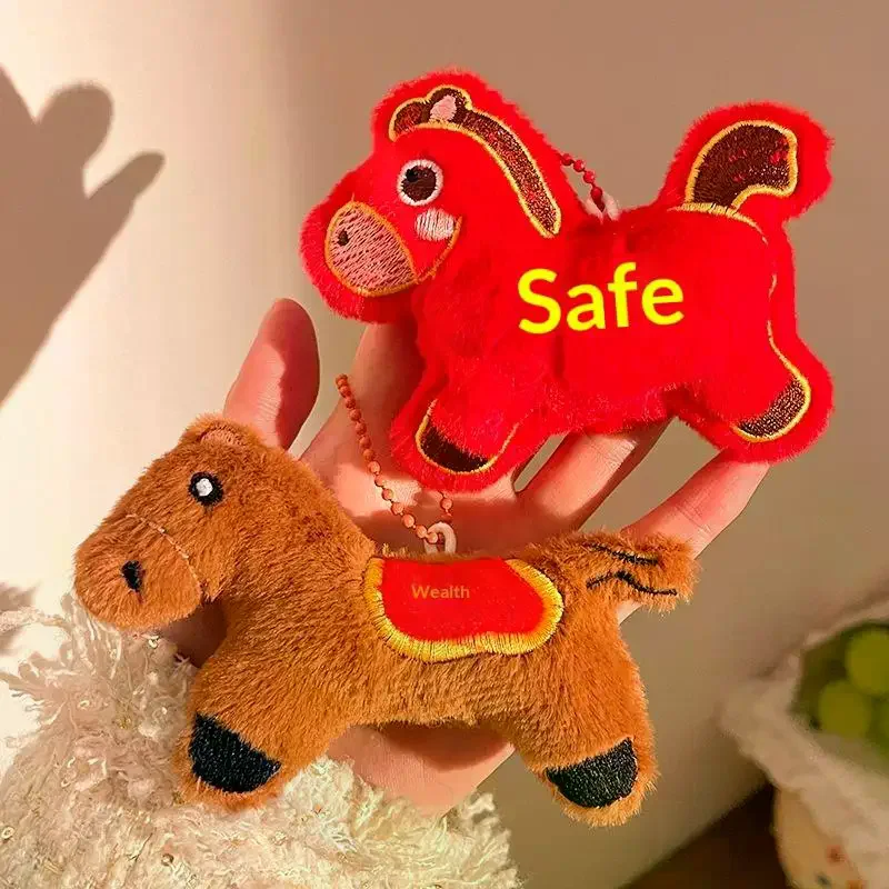 Cute Year Of The Horse Pony Mascot Plush Doll Stuffed Toy Keychain Pendant Bag Hanging Chinese New Year Blessing Souvenir Gifts