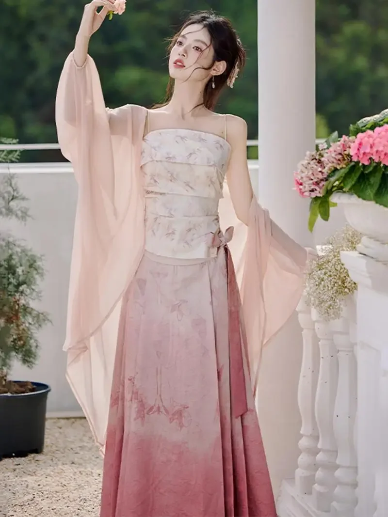 New Chinese style pink Hanfu horse dress suit for women