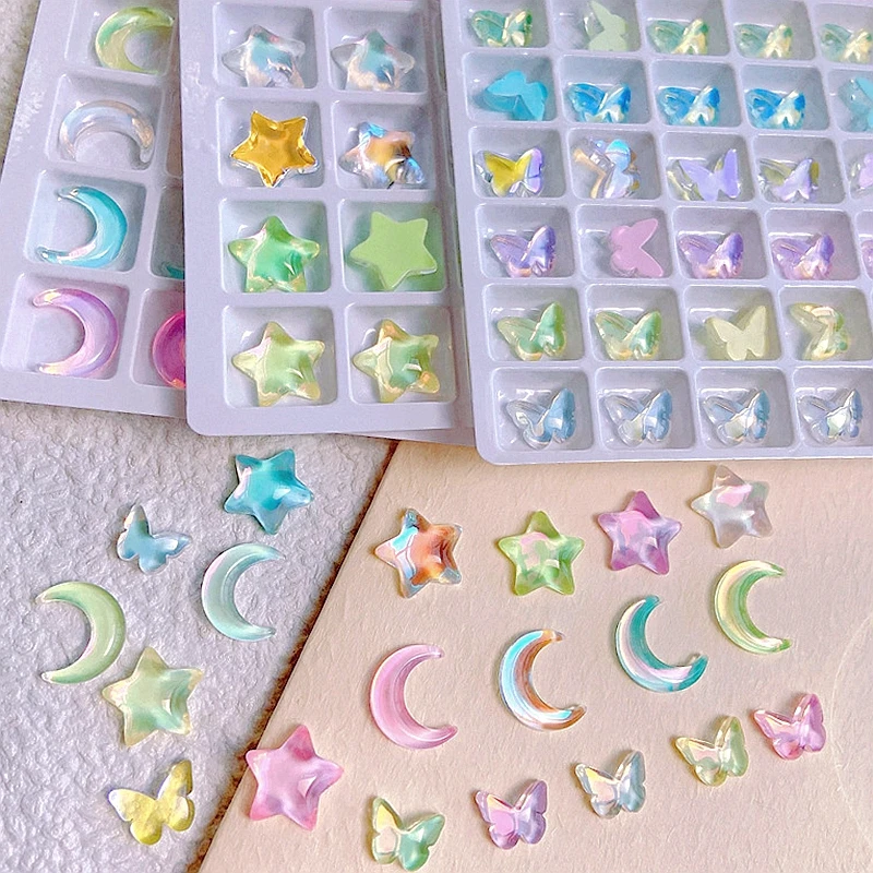 

30PCS 3D Flat Back Moon Stars Nail Art Rhinestone Charms Butterfly Love Heart Accessories For Manicure Nails Decoration Supplies