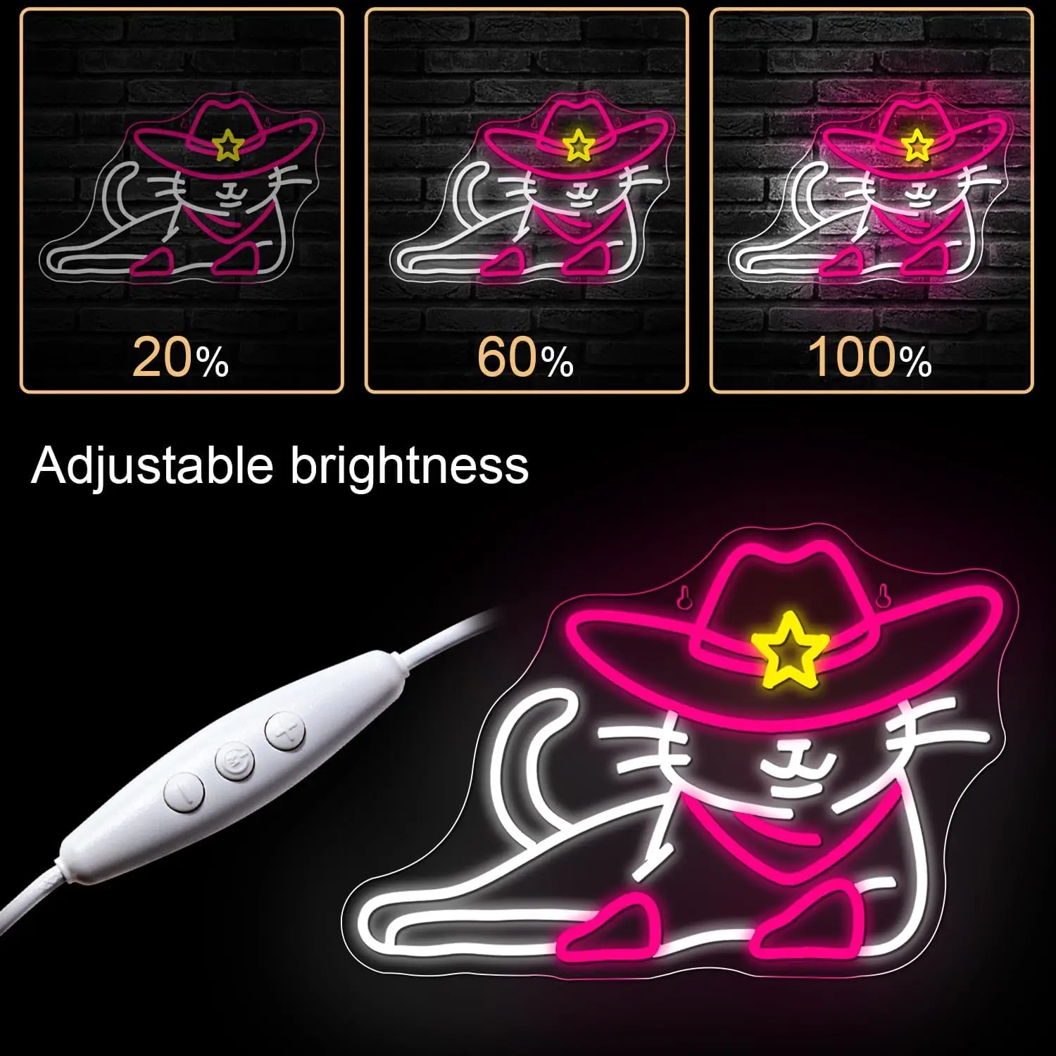 علامات النيون على شكل قطة رعاة البقر مع قبعة وردية لتزيين الحائط لحفلات البار وغرفة النوم وغرفة المعيشة، أفضل هدية للأطفال المراهقين