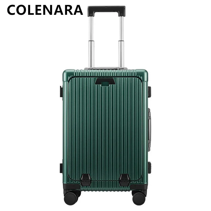 COLENARA Suitcase 18 Inch Front Opening Aluminum Frame Boarding Box Men 24 Laptop Trolley Case USB Charging Carry-on Luggage