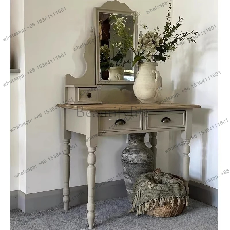 

French solid wood master bedroom princess dressing table light luxury simple retro European style dresser